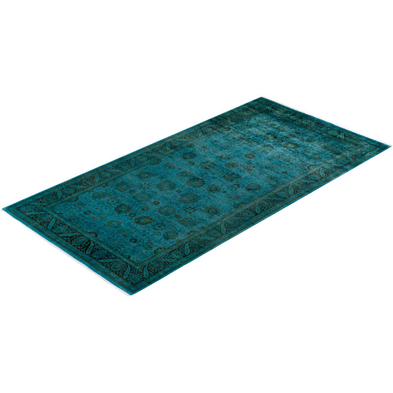 Tapis bleu noué à la main de conception unique Chimel