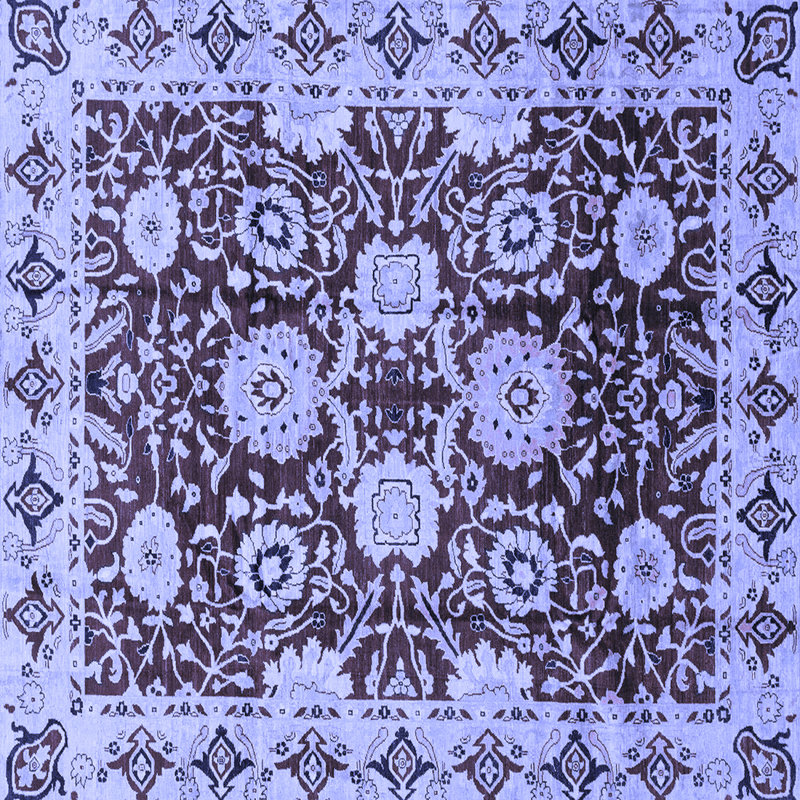 Tapis oriental bleu tissé à la machine 4 pi x 4 pi Parkin