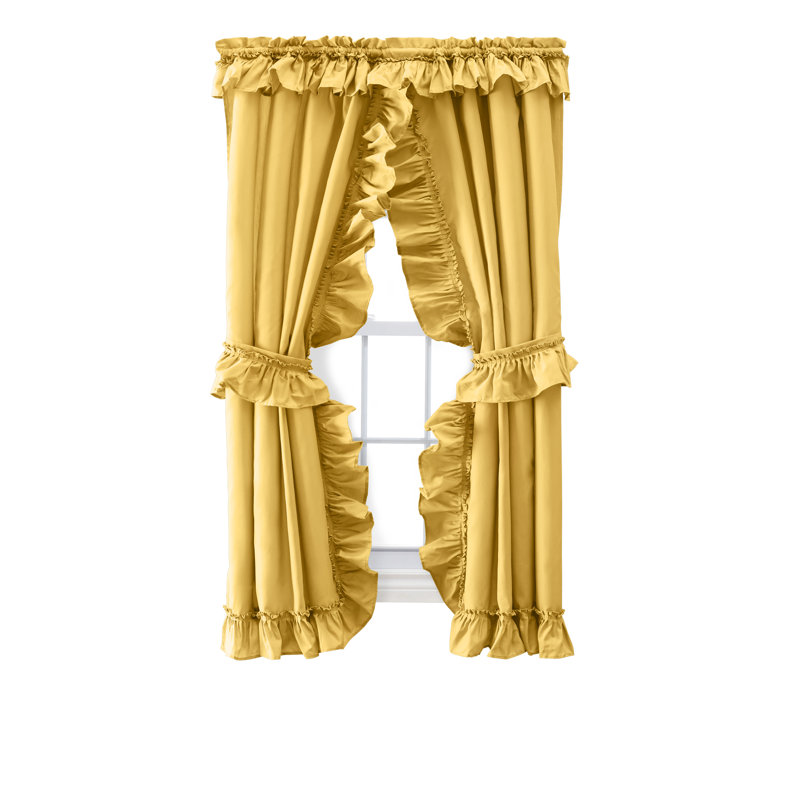 Ellis Cotton Blend Semi Sheer Curtain Pair, 27" W x 63" L, Yellow