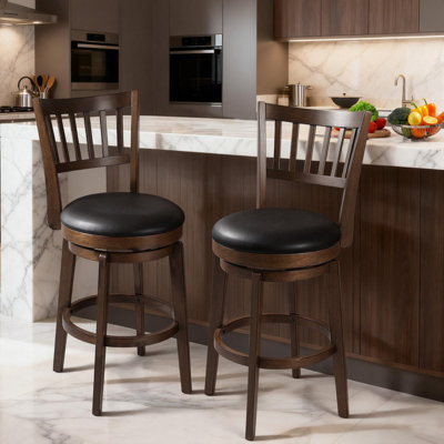 Edmund Transitional 26''H Swivel Counter Stool With Solid Wood Frame