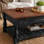 Table basse à plateau relevable rétro avec rangement pour le salon, compartiment caché et tablette inférieure, espresso et finition noire patinée