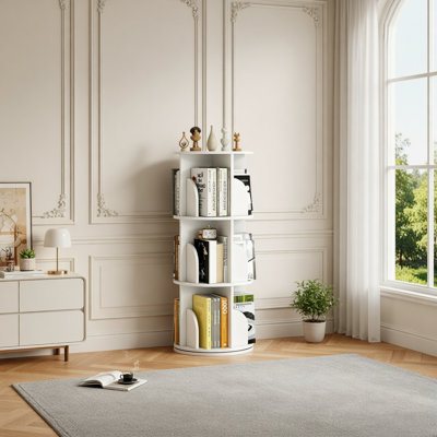 3-Tier Rotating PVC Bookshelf, 360° Spinning Display Rack for Small Spaces, High Capacity Storage Organizer