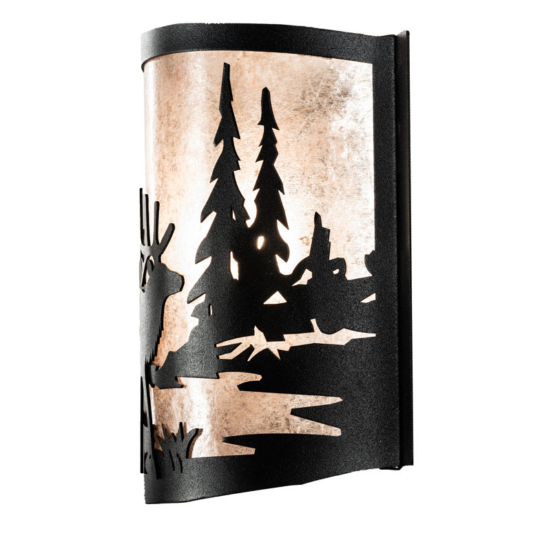 Elk at Lake 1 - Light Flush Mounted Sconce, Textured Black/Silver Mica, Textured Black