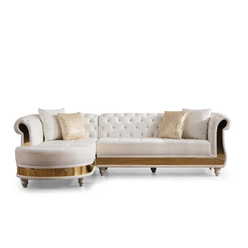 Dikshant 109" Wide Velvet Left Hand Facing Sofa Chaise, Beige Velvet
