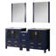 Bleu marine 72 po Large meuble-lavabo double avec armoire latérale, comptoir en céramique blanche, structure en bois massif, mécanisme de fermeture en douceur, deux espaces de rangement intérieurs et sept tiroirs, surface de travail,-1357854128