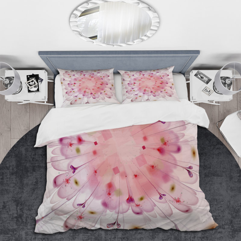 Light Pink Digital Flower - Modern Duvet Cover Set - Microfiber Polyester, Queen Duvet Cover + 2 Standard Shams