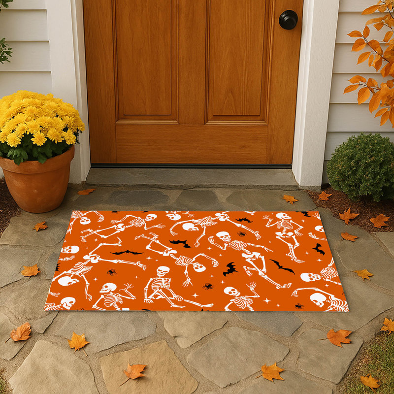 Tapis d'extérieur Skeleton Boogie, L 21 po x L 34 po, Orange