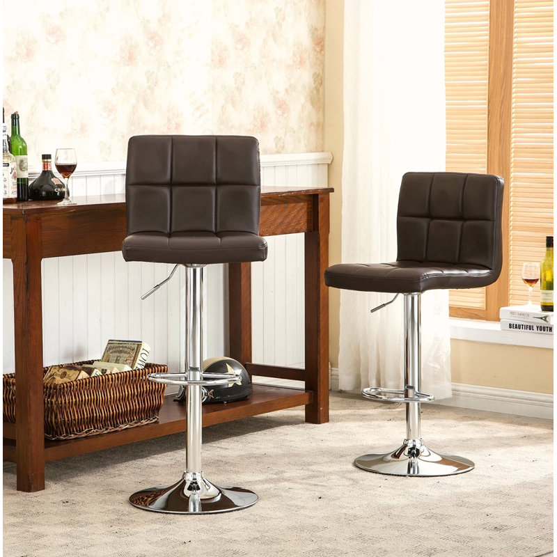 Tabouret de bar pivotant réglable en similicuir, ensemble de 2, Brun