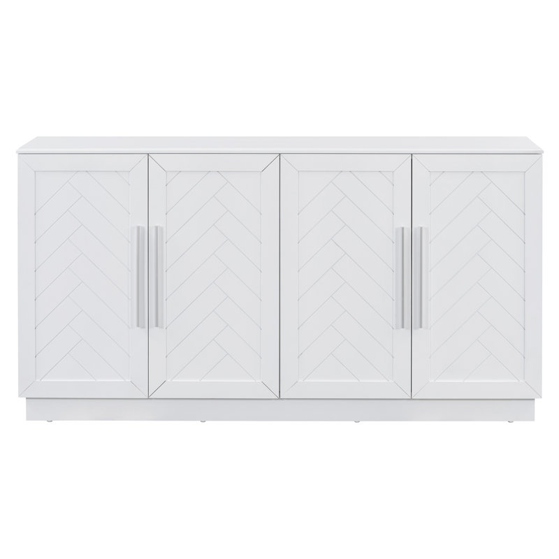 Buffet avec rangement et armoire à buffet avec poignées argentées Trexm , Blanc