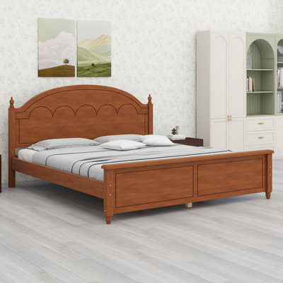 Classic Wooden Platform Bed, Curved Arched Headboard Design