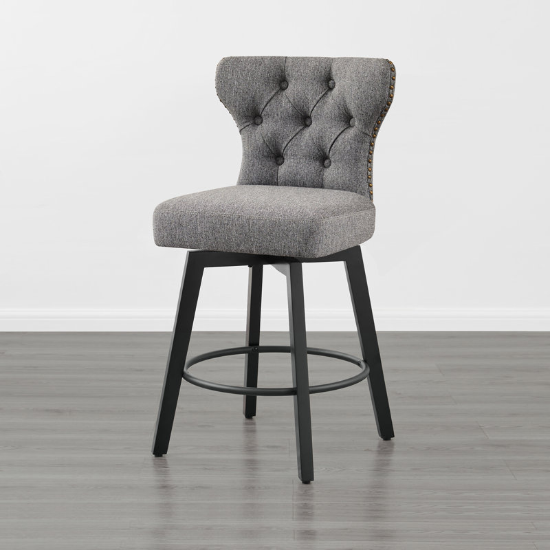 Tabouret de comptoir pivotant et capitonné, Gris foncé, 1