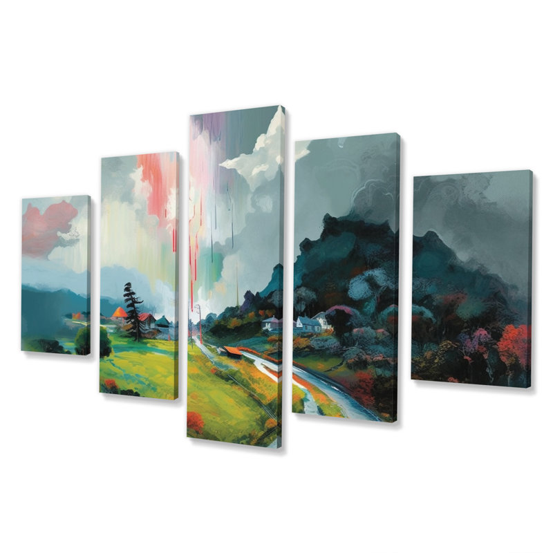 Cozy Countryside - Lakehouse, reproduction d'art murale - 5 panneaux