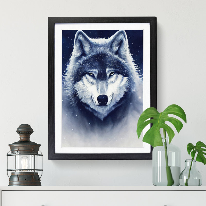 Wolf Fantasy - Single Picture Frame Print, 46cm H x 34cm W x 2cm D, Oak