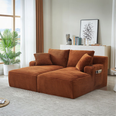 Méridienne compressible double avec porte-gobelets - aucun assemblage requis, causeuse moelleuse moderne pour la lecture de salon à l'intérieur