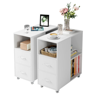 Living Room End Table with Wheels and Drawers Set