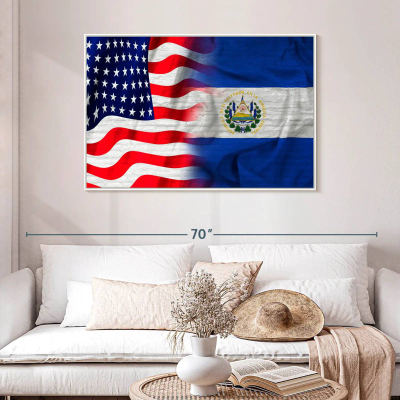 États-Unis et Salvador Nishi au Salvador, 46 po x 31 po, Cadre flottant blanc
