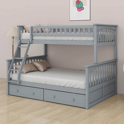 Convertible Wood Twin Over Full Bunk Bed With 2 Storage Drawers And Ladder - Can Be Divided Into Two Daybeds