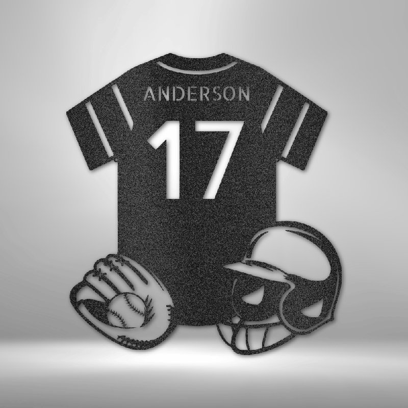Décoration de baseball en forme de monogramme personnalisée, Noir, H 14,25 po x l 14,5 po x P 0,5 po, Oui
