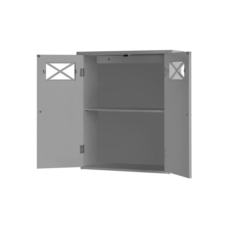 Armoire murale amovible à deux portes Woodley avec panneaux en verre moulé en croix et tablette réglable, Gris