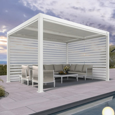 Aluminum Pergola with Roller Shade, 1 Long Side and 1 Short Side