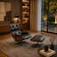 Chaise longue pivotante en cuir véritable et bois massif avec repose-pieds et accoudoirs pour le salon-1009362136