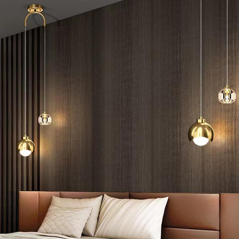 2 - Light Sphere Chandelier Ceiling Light With Crystal/Glass Accents Height adjustable(1 PC), Gold, Crystal
