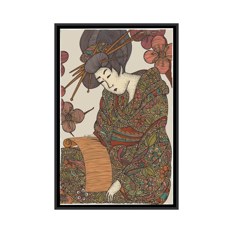 " Geisha " by Valentina Harper, 26" H x 18" W x 1.5" D, Black Framed Canvas
