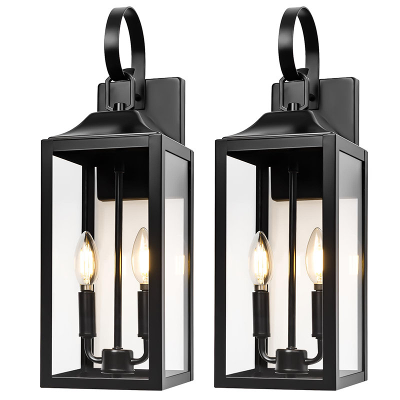 19 Inch Outdoor 2 Light Wall Sconce, Large Outdoor Modern Wall Sconce Fixture, Waterproof Farmhouse Exterior Lighting, Black