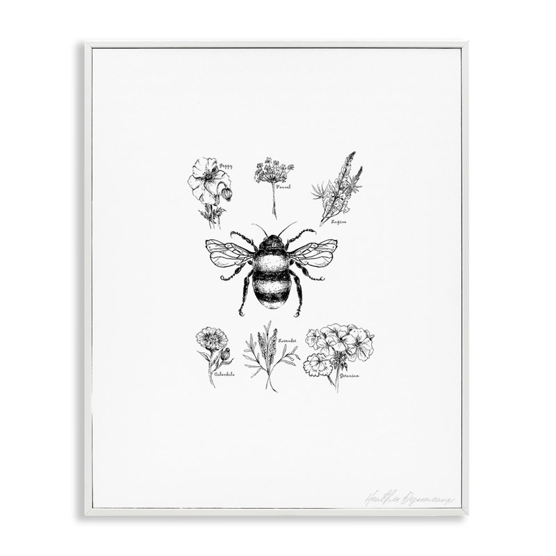 Abeille botanique et tableau floral, estampe numérique, conception de Heather Desormeaux, H 20 po x l 16 po