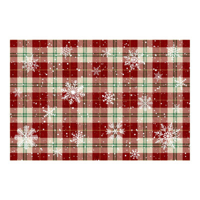 Tapis de Noël à carreaux flocons de neige 8x10 rouge et blanc