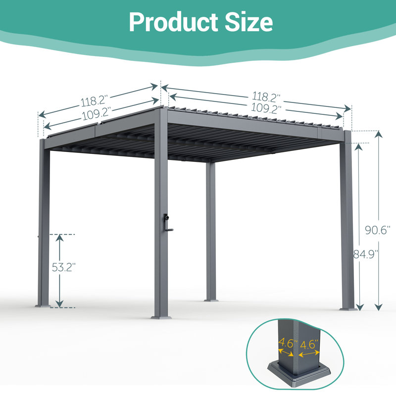 Pergola de patio en aluminium avec persiennes réglables imperméables, 10 x 10 pi