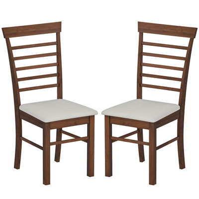 Wooden Dining Chairs Set of 2, Farmhouse Upholstered Kitchen Chairs with Rubber Wood Frame for Living Room, Dining Room, Dark Brown and Beige