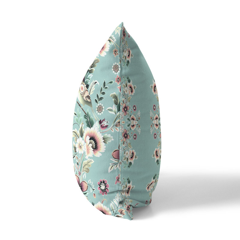 Coussin Folk Garden Whispers, Vert/mauve, H 20 po x l 20 po