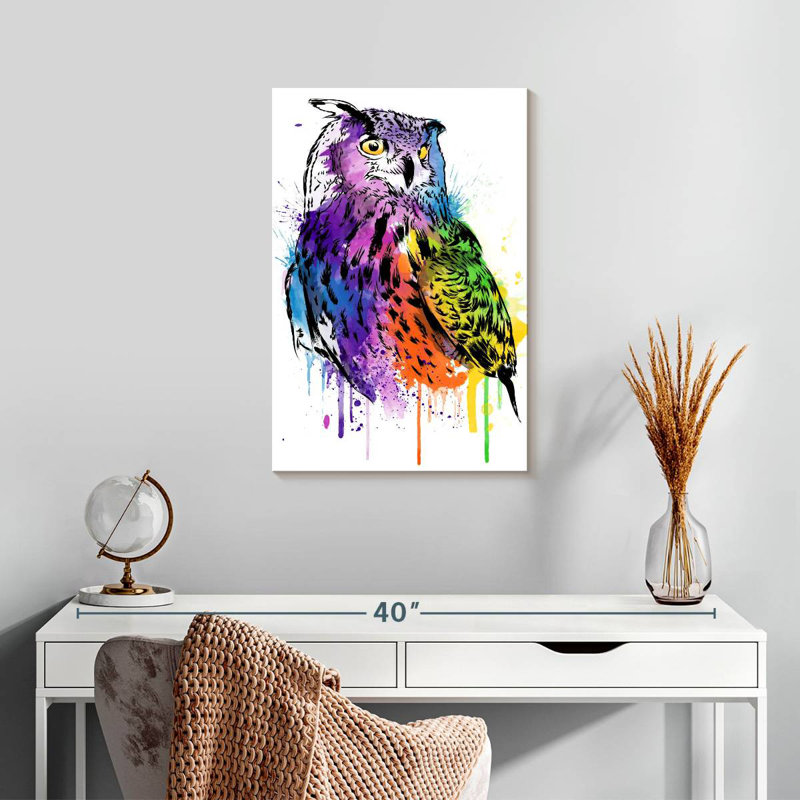 Chouette aquarelle, H 24 po x l 16 po