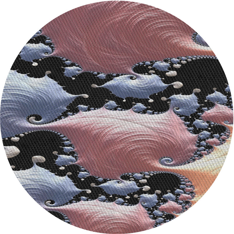 Tapis bleu/rose à motifs, Rond 7 pi