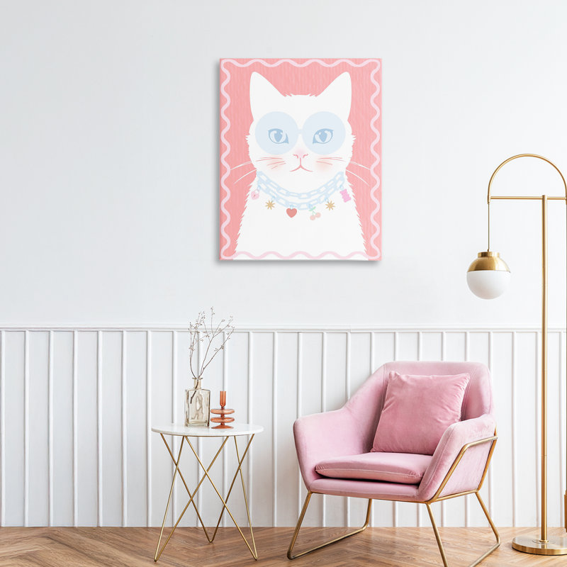Chat pastel avec collier en toile, design par Lil 'Rue, H 20 po x l 16 po