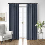 Shay Broad Ticking Stripe Dark Denim Cotton Pinch Pleat Drapery Panel Set of 2