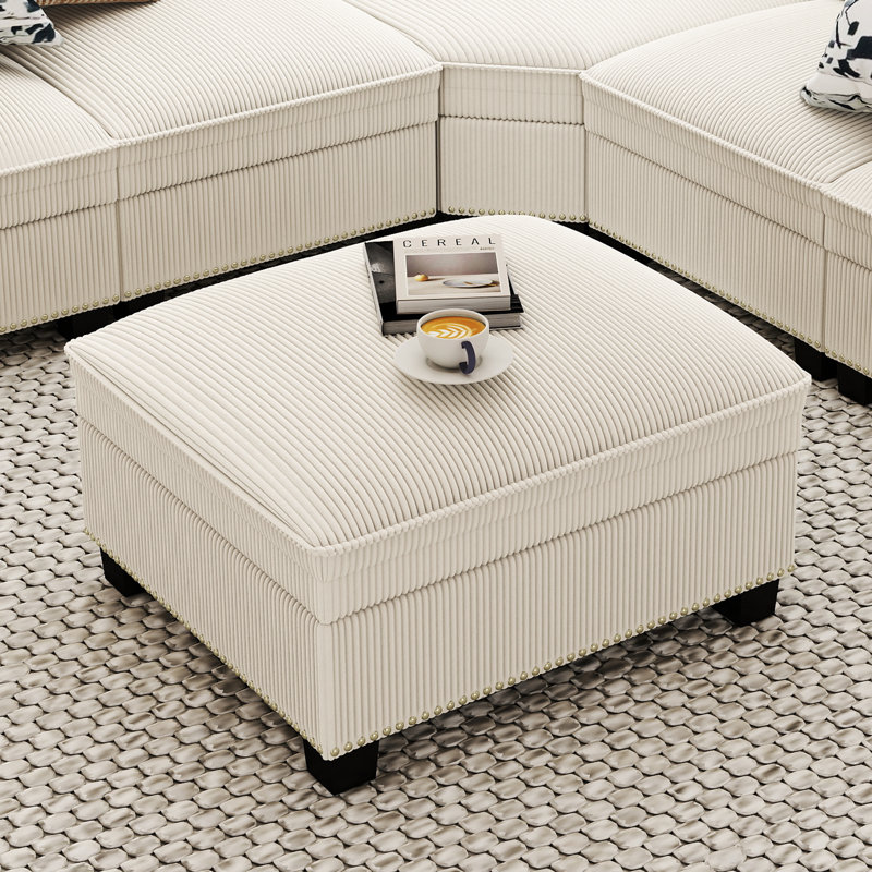 Spacieux canapé modulaire en coin avec garniture cloutée de 9 pièces en velours côtelé avec repose-pieds