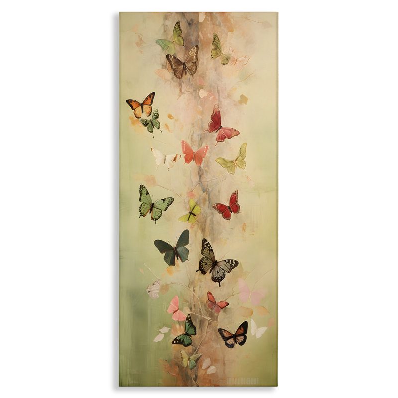 «Neutral Butterfly Tower», art mural sur toile par Petal Prints Design, H 24 po x l 10 po