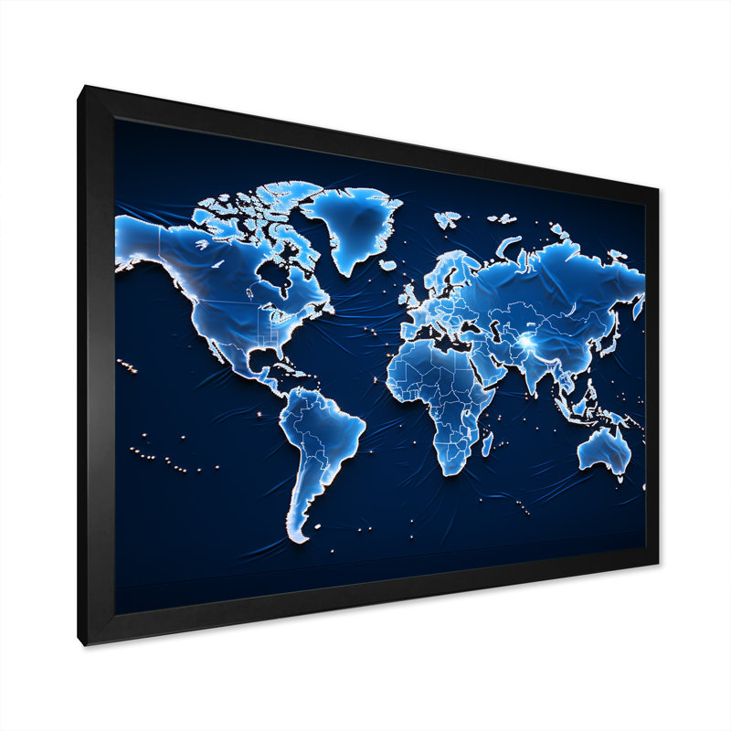 Méridiens majestueux - carte du monde murale, Cadre simple noir, H 16 po x l 32 po x P 1 po