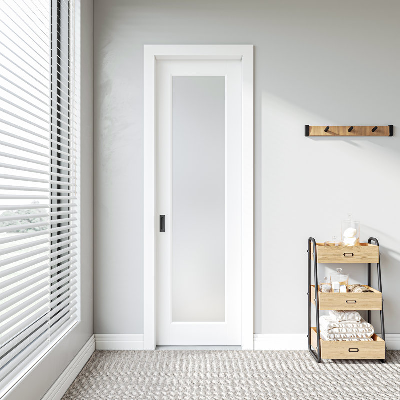 Glass Frosted Pocket Door with Hardware Kit and Door Frame, 24"  x 80" 