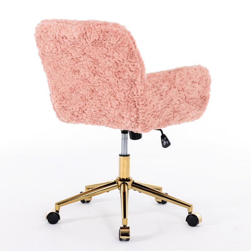 Chaise réglable rose à usage de bureau, base en métal doré, bureau avec zone d'étude ciblée et revêtement en tissu d'ameublement durable