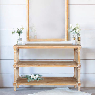 Console rustique à 3 niveaux avec détails d'inspiration gothique, table d'entrée en bois de 47,24 po de long pour le salon et le couloir