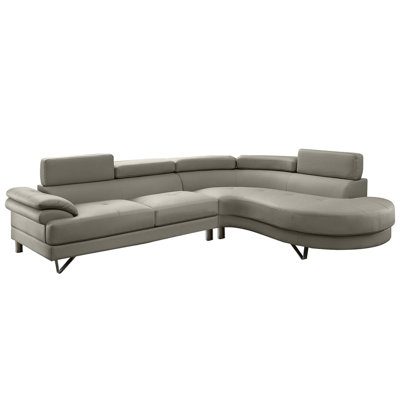 Living Room Furniture Sectional Sofa 2Pc Set Faux Leather Flip-Up Headrest