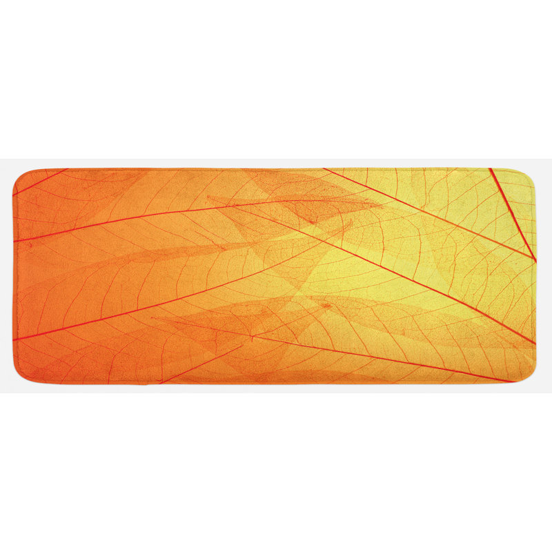 Tapis de cuisine jaune d'automne avec feuilles d'automne sur le thème