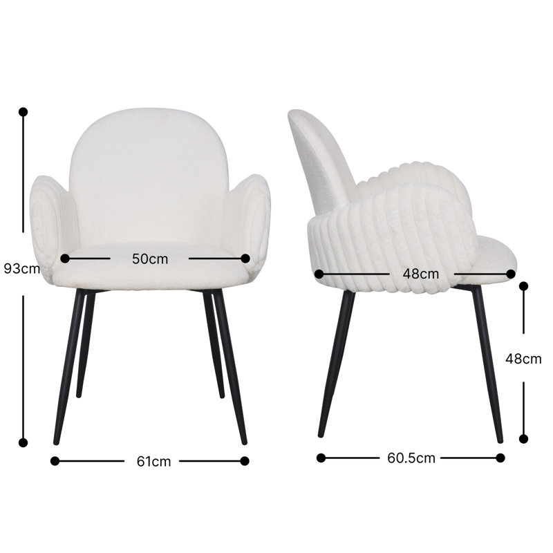 Chaise rembourrée moderne avec accoudoirs capitonnés et pieds en métal - blanc