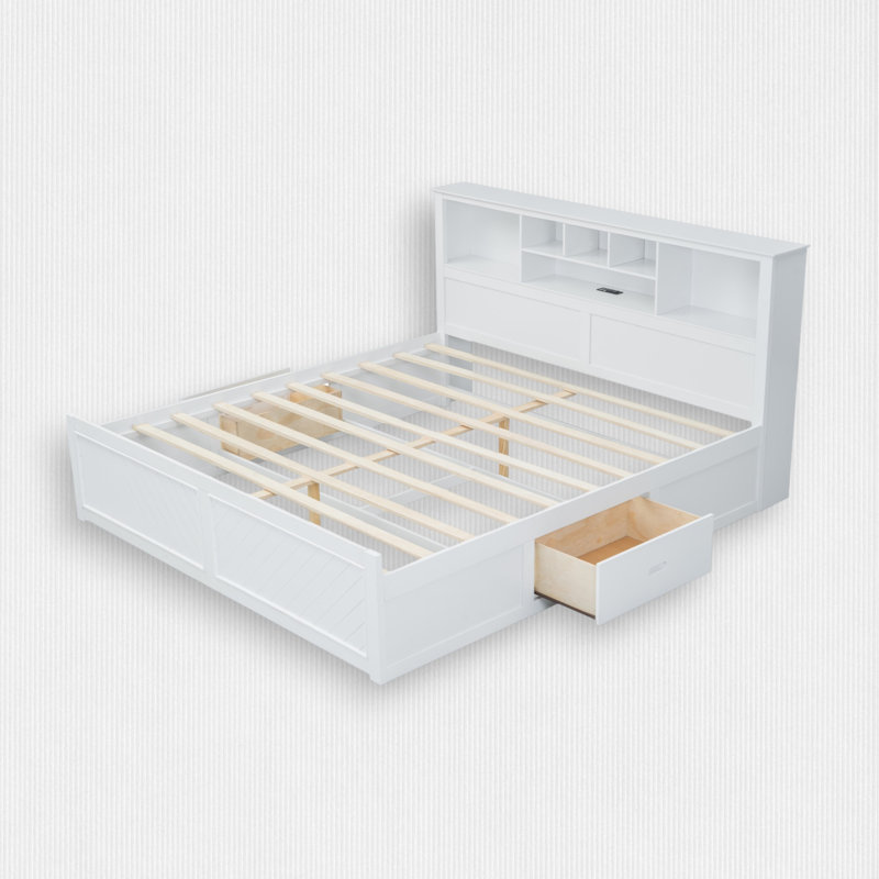 Lit plateforme avec 2 tiroirs de rangement, Blanc