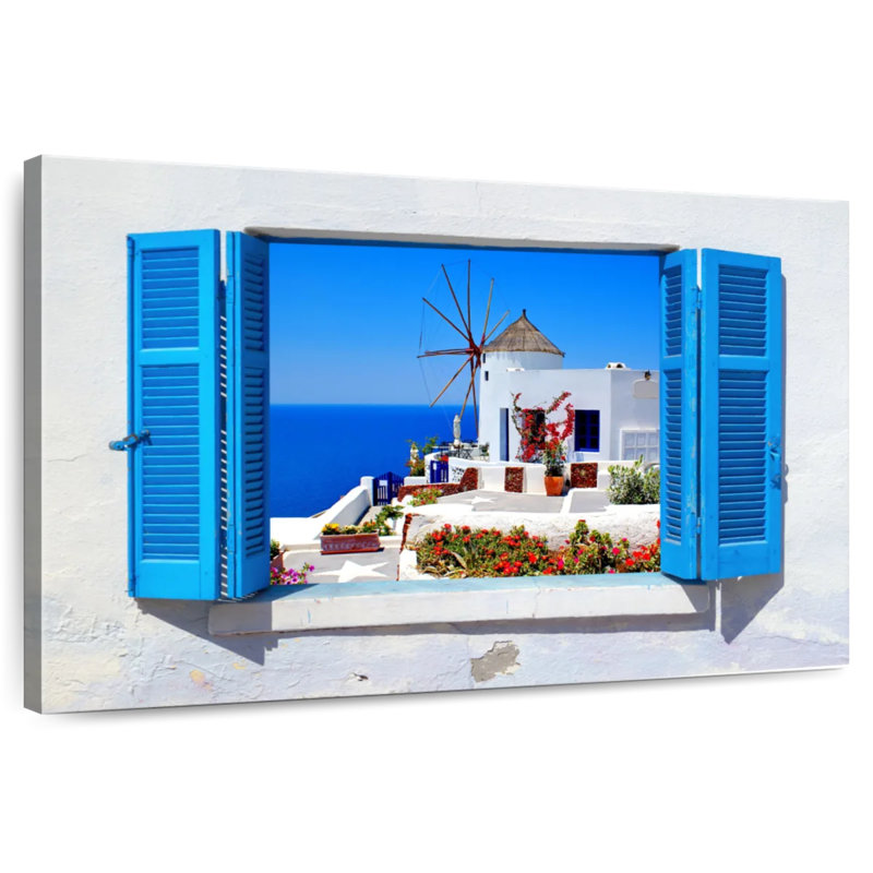 Ravi Oia Windmill Window View, 20" H x 30" W
