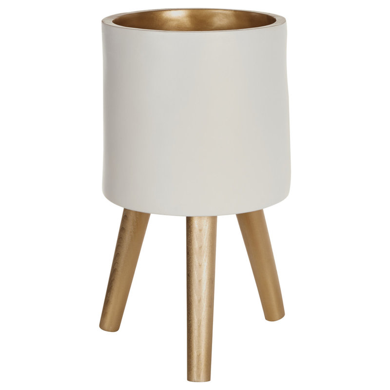 Mondovi Fiberglass Cachepot, 56cm H x 30cm W x 30cm D, White/Oak