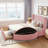 Pink Velvet Upholstered Queen Bed - Wingback Headboard, 1 Big Drawer + 2 Side Storage Stools-719340770